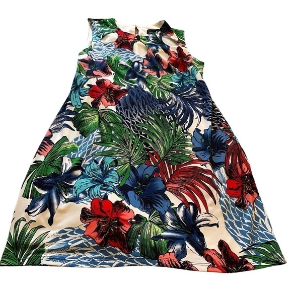 Laura Petites - Bright Tropical Shift Dress-Front Cut-outs - Lined -Size 10 P - Picture 8 of 16